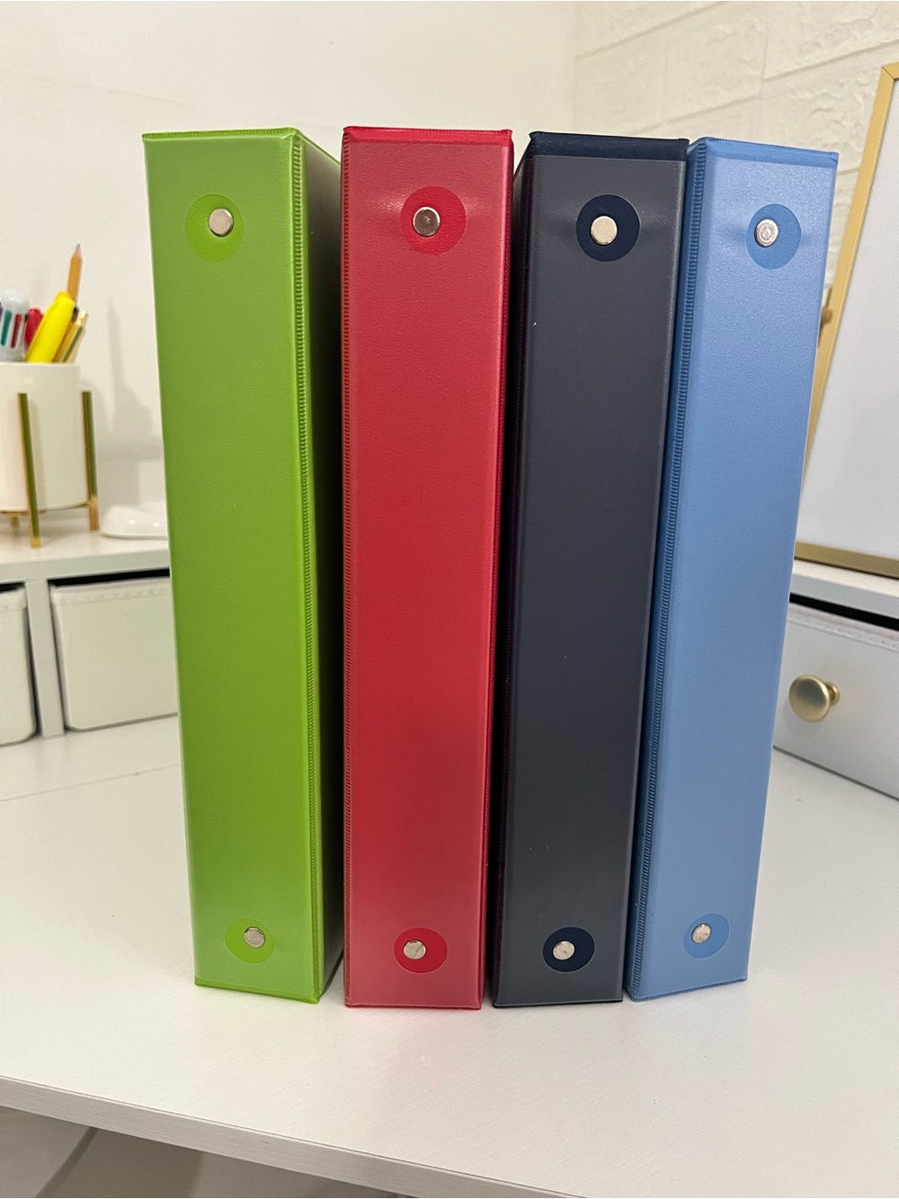 Stitched Faux-Leather 3-Ring Binder - Green